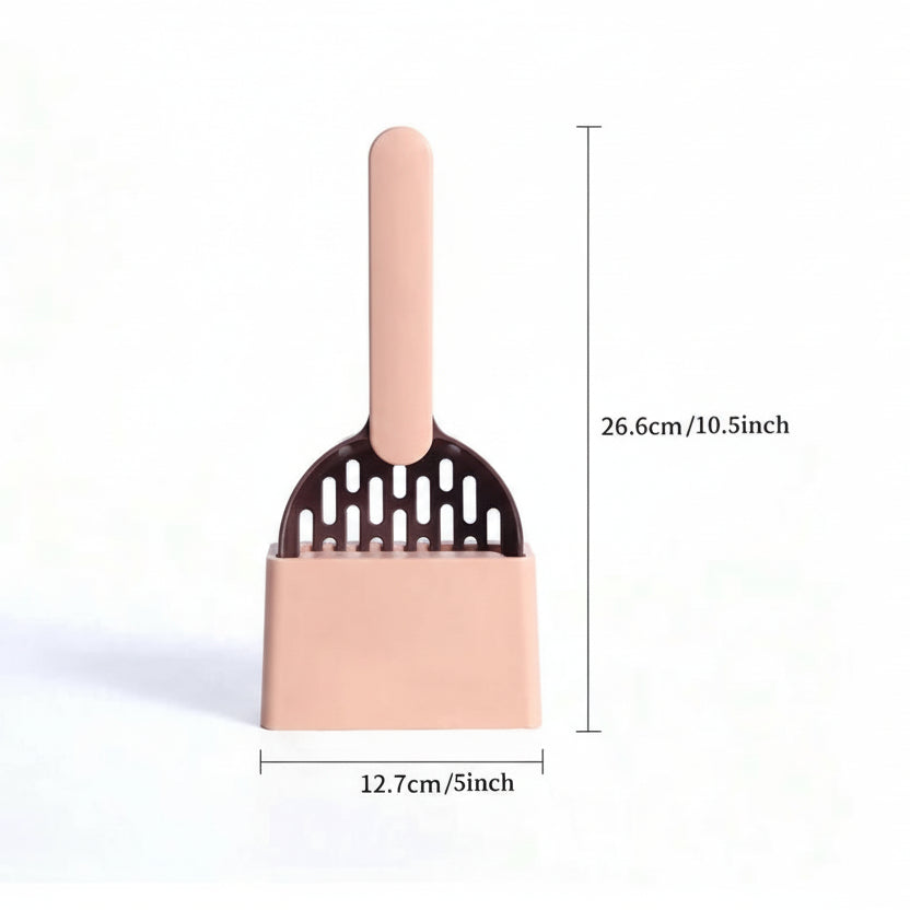 Pink cat litter scoop with holder, 26.6cm tall, 12.7cm wide, pet cleaning accessory
